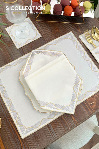 Ocean Silver and Gold Design Placemat Set - Waterproof Fabric - 6 Persons - 24 Pcs. Full Set