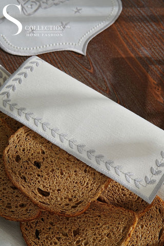 Leafy Allure Design Bread Basket Napkin - Waterproof Fabric - Silver Embroidered