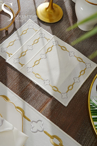 Cadena Gold Border - Silver Design Placemat Set - 6 Persons - Waterproof Fabric - 24 Pcs. Full Set
