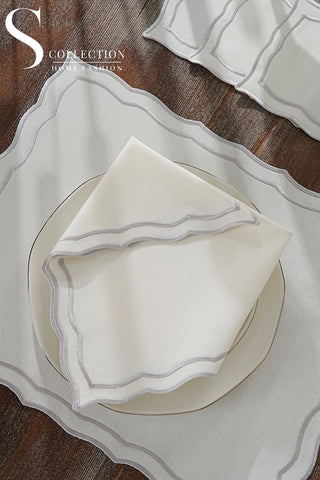 Leo Silver Design Placemat Set - Waterproof Fabric - 6 Persons - 24 Pcs. Full Set