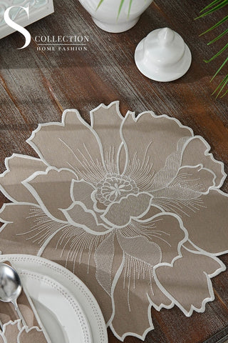 Eloise Design Embroidered Placemat Set - Cappucino Colour Waterproof Fabric - 6 Persons - 12 Pcs.