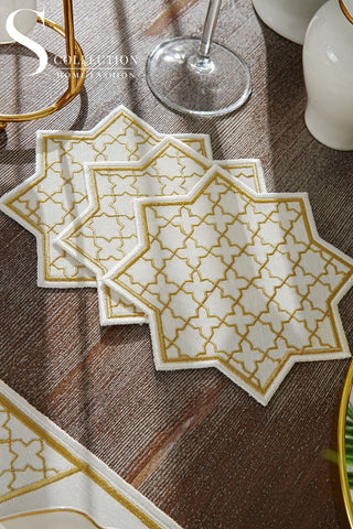 Rimal Gold Design Placemat Set - Waterproof Fabric - 6 Persons - 18 Pcs. Full Set