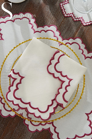 Rosaline Light Plum Design Placemat Set - Waterproof Fabric - 6 Persons - 24 Pcs. Full Set