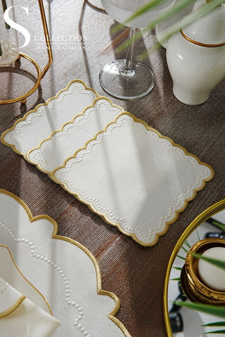 Tansy Gold and Off White Design Placemat Set - Waterproof Fabric - 6 Persons - 24 Pcs. Full Set