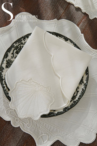 Marine Off White Design Placemat Set - Waterproof Fabric - 6 Persons - 24 Pcs. Full Set