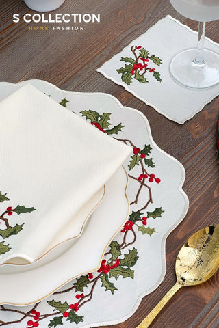 Christmas Cochina Design Placemat Set - Waterproof Fabric - 2 Persons - 6 Pcs. Set