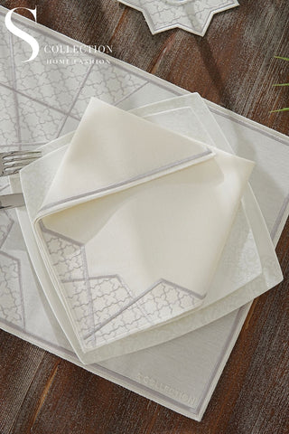 Rimal Silver Design Placemat Set - Waterproof Fabric - 6 Persons - 18 Pcs. Full Set