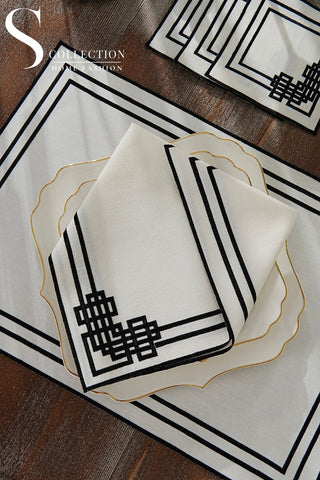 Pyramid Design Black Placemat Set - Waterproof Fabric - 6 Persons - 24 Pcs. Full Set