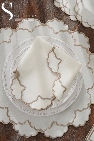 Olivia Cappuccino Design Placemat Set - Waterproof Fabric - 6 Persons - 24 Pcs. Full Set