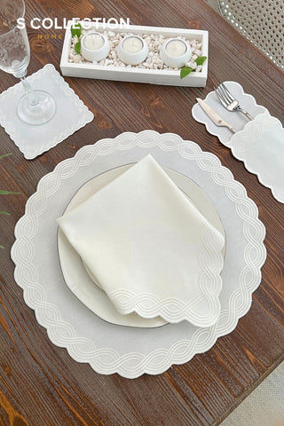 Ocean Braid Off White Design Placemat Set - Waterproof Fabric - 6 Persons - 24 Pcs. Full Set