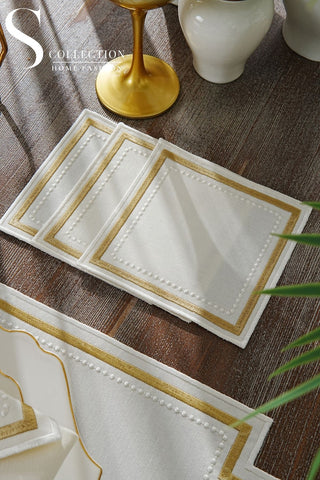 Graceful Gold Design Placemat Set - Waterproof Fabric - 6 Persons - 24 Pcs. Full Set