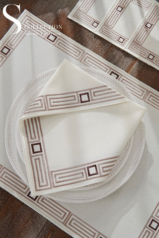Tuscan Cappucino and Brown Design Placemat Set - Waterproof Fabric - 6 Persons - 24 Pcs. Full Set