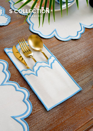 Cloud Design Light Blue Placemat Set - Waterproof Fabric - 6 Persons - 24 Pcs. Full Set