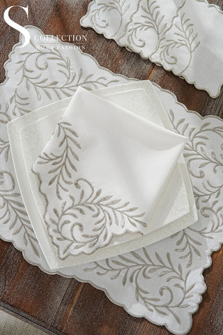 Lilac Soleil Silver Design Placemat Set - Waterproof Fabric - 6 Persons - 24 Pcs. Full Set