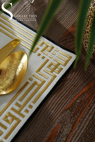 Ramadan Design Khair wa Barakah Placemat- Gold and Black Embroidery - Waterproof Fabric - 12 Pcs.