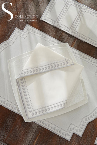 Donna Wreath Silver Design Placemat Set - Waterproof Fabric - 6 Persons - 24 Pcs. Full Set