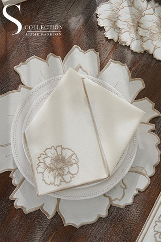 Eloise Cappuccino Design Placemat Set - Waterproof Fabric - 6 Persons - 24 Pcs. Full Set