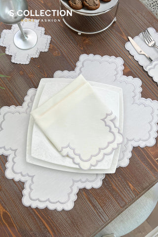 Rosaline Silver Design Placemat Set - Waterproof Fabric - 6 Persons - 24 Pcs. Full Set