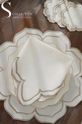 Valeria Cappuccino Design Placemat Set - Waterproof Fabric - 6 Persons - 24 Pcs. Full Set