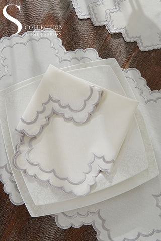 Rosaline Silver Design Placemat Set - Waterproof Fabric - 6 Persons - 24 Pcs. Full Set