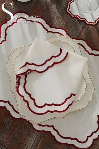 Gabriel Burgundy Design Placemat Set - Waterproof Fabric - 6 Persons - 24 Pcs. Full Set