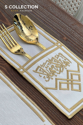 Welcome Elegance Gold Design Placemat Set - Waterproof Fabric - 6 Persons - 24 Pcs. Full Set