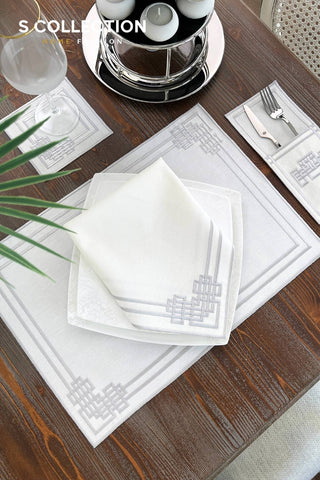 Pyramid Design Silver Placemat Set - Waterproof Fabric - 6 Persons - 24 Pcs. Full Set