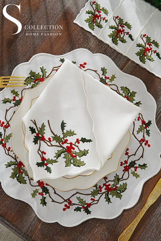 Christmas Cochina Design Placemat Set - Waterproof Fabric - 2 Persons - 6 Pcs. Set