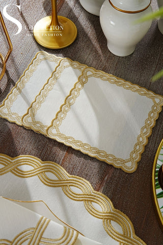 Ocean Braid Gold Design Placemat Set - Waterproof Fabric - 6 Persons - 24 Pcs. Full Set