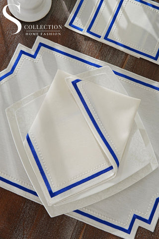 Graceful Navy Blue Design Placemat Set - Waterproof Fabric - 6 Persons - 24 Pcs. Full Set