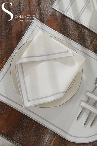 Dora Silver Pocket Design Placemat Set - Waterproof Fabric - 6 Persons - 18 Pcs. Full Set