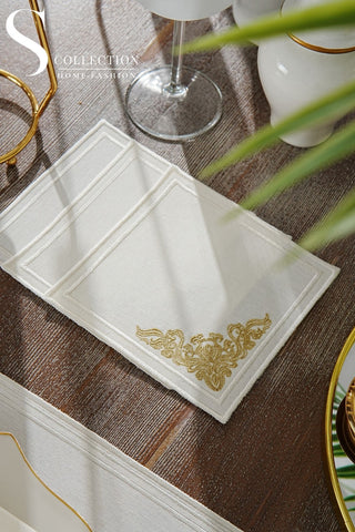 Evelyn Gold Design Placemat Set - Waterproof Fabric - 6 Persons - 24 Pcs. Full Set