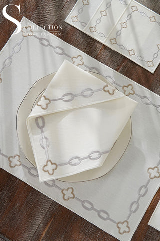 Cadena Silver Border - Cappuccino Design Placemat Set - Waterproof Fabric - 6 Persons - 24 Pcs. Full Set