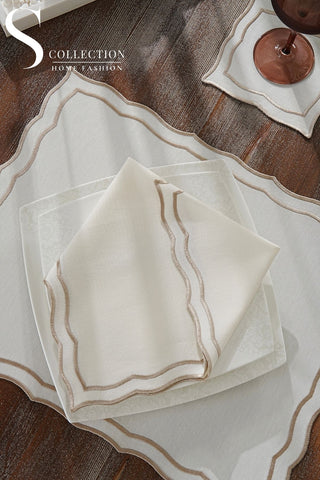 Leo Cappuccino Design Placemat Set - Waterproof Fabric - 6 Persons - 24 Pcs. Full Set