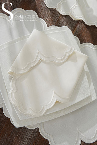 Cloud Design Off White Placemat Set - Waterproof Fabric - 6 Persons - 24 Pcs. Full Set