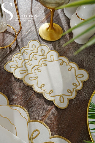 Giovanni Gold Design Placemat Set - Waterproof Fabric - 6 Persons - 24 Pcs. Full Set