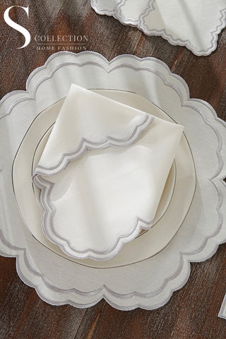 طقم مفارش سفرة - تصميم جوري - تطريز فضى - قماش مقاوم للماء - ٦ اشخاص - ٢٤ قطعة - طقم كامل  