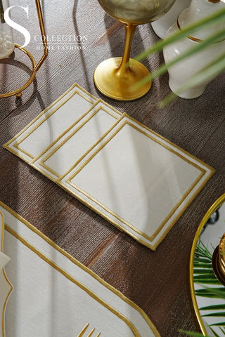 Dora Gold Pocket Design Placemat Set - Waterproof Fabric - 6 Persons - 18 Pcs. Full Set