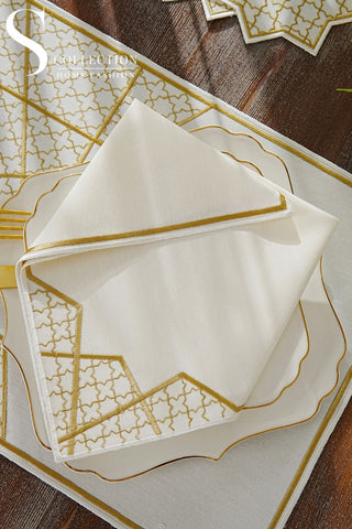 Rimal Gold Design Placemat Set - Waterproof Fabric - 6 Persons - 18 Pcs. Full Set