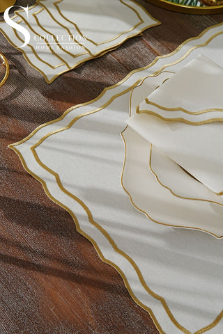 Leo Gold Design Placemat Set - Waterproof Fabric - 6 Persons - 24 Pcs. Full Set