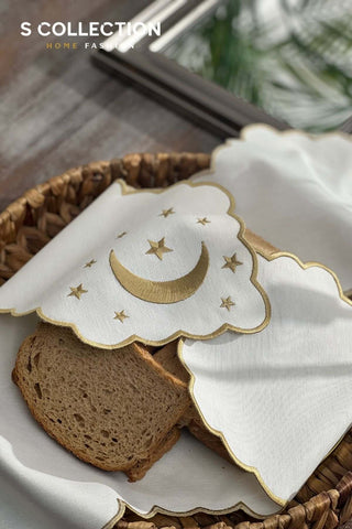 Glamorous Design Bread Basket Napkin - Waterproof Fabric - Gold Embroidered