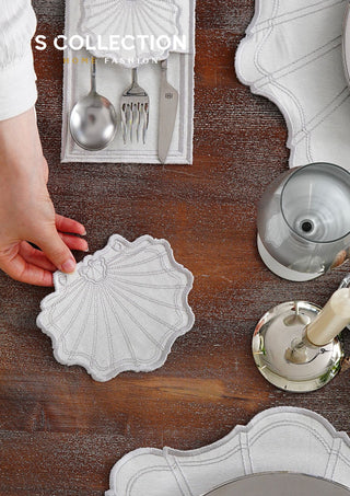 طقم مفارش سفرة - تصميم مارين - تطريز فضى - قماش مقاوم للماء - ٦ اشخاص - ٢٤ قطعة - طقم كامل  