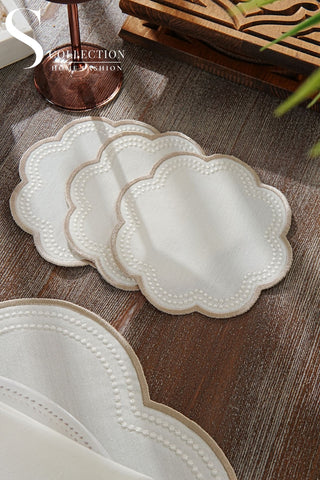 Floria Cappuccino Design Placemat Set - Waterproof Fabric - 6 Persons - 24 Pcs. Full Set