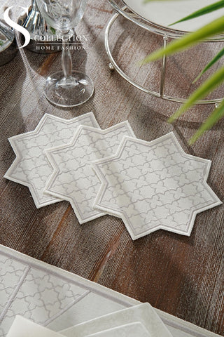 Rimal Silver Design Placemat Set - Waterproof Fabric - 6 Persons - 18 Pcs. Full Set