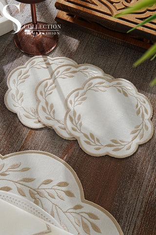 Chantal Cappuccino Design Placemat Set - Waterproof Fabric - 6 Persons - 24 Pcs. Full Set