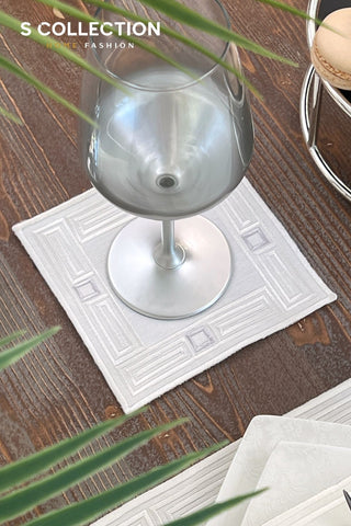 Tuscan Off White and Silver Design Placemat Set - 6 Persons - Waterproof Fabric - 24 Pcs. Full Set