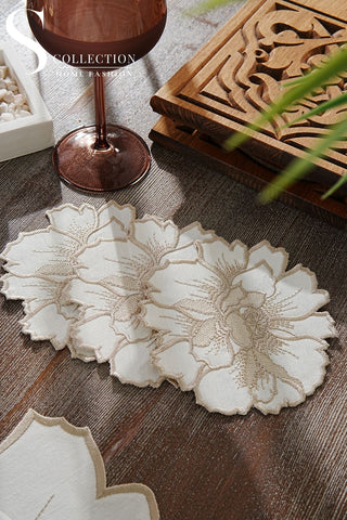 Eloise Cappuccino Design Placemat Set - Waterproof Fabric - 6 Persons - 24 Pcs. Full Set