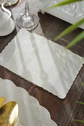Ocean Braid Off White Design Placemat Set - Waterproof Fabric - 6 Persons - 24 Pcs. Full Set