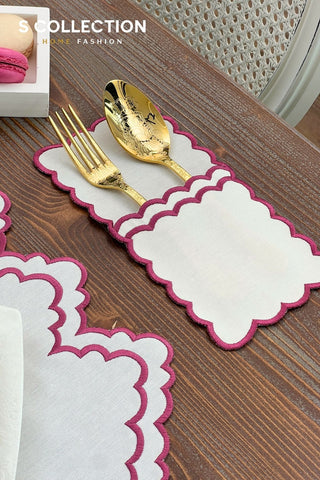 Rosaline Light Plum Design Placemat Set - Waterproof Fabric - 6 Persons - 24 Pcs. Full Set