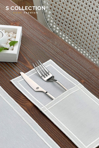 Classy Off White Design Placemat Set - Waterproof Fabric - 6 Persons - 24 Pcs. Full Set